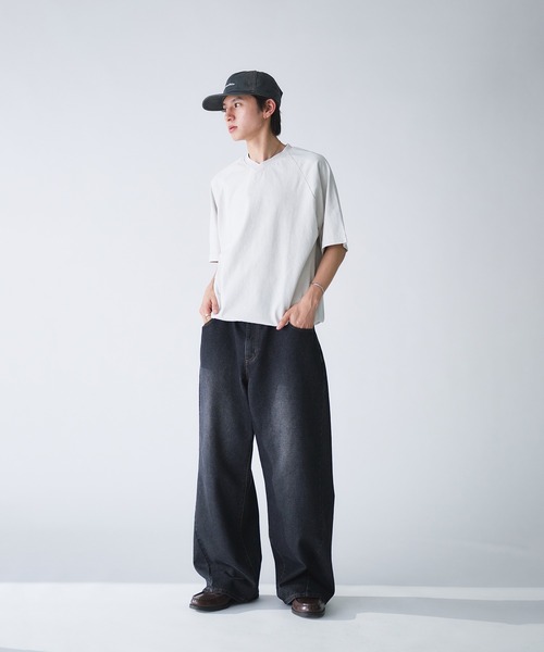 Adoon plain(アドーンプレーン)の「VINTAGE LIKE SHALLOW V-NECK DRAWCORD T-SHIRT / ビンテージライク浅VネックドローコードTシャツ(Tシャツ/カットソー・メンズ・グレー/ブラック/アイボリー・MEDIUM/LARGE)」の19枚目の写真