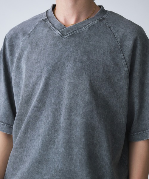 Adoon plain(アドーンプレーン)の「VINTAGE LIKE SHALLOW V-NECK DRAWCORD T-SHIRT / ビンテージライク浅VネックドローコードTシャツ(Tシャツ/カットソー・メンズ・グレー/ブラック/アイボリー・MEDIUM/LARGE)」の12枚目の写真