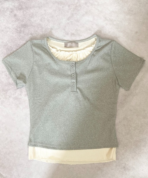 VIBGYOR（ヴィブジョー）の「ヘンリーネック リボンデザイン レイヤードTシャツ(CZ)（Tシャツ/カットソー・レディース・グレー/ライトブルー/ブラック・FREE）」の20枚目の写真