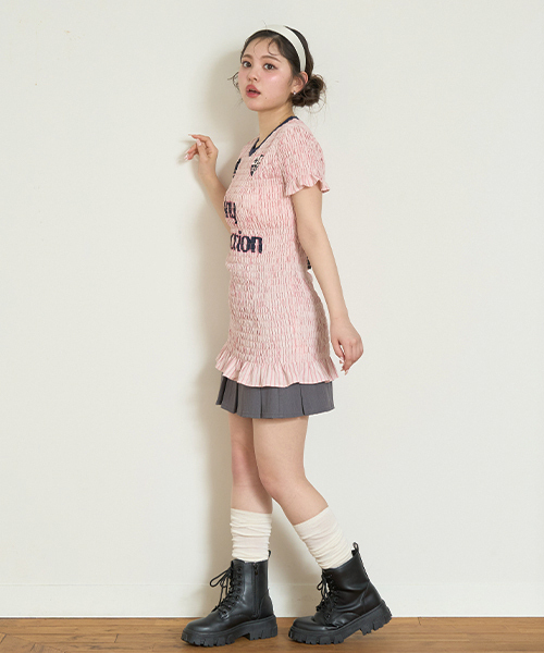 Mi-je(ミジェ)の「ギャザーロゴワンピース【韓国ファッション】(ワンピース・レディース・ピンク/イエロー・F)」の15枚目の写真