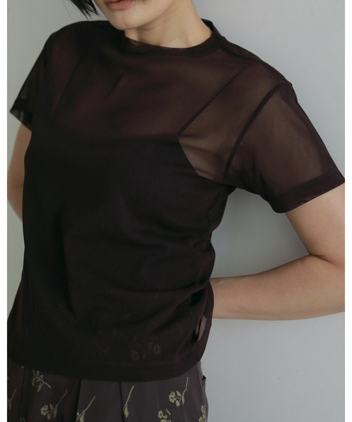 anuke（アンヌーク）の「Sheer Tulle T-shirts（Tシャツ/カットソー・レディース・バーガンディー/ブラック/クリーム・FREE）」の5枚目の写真