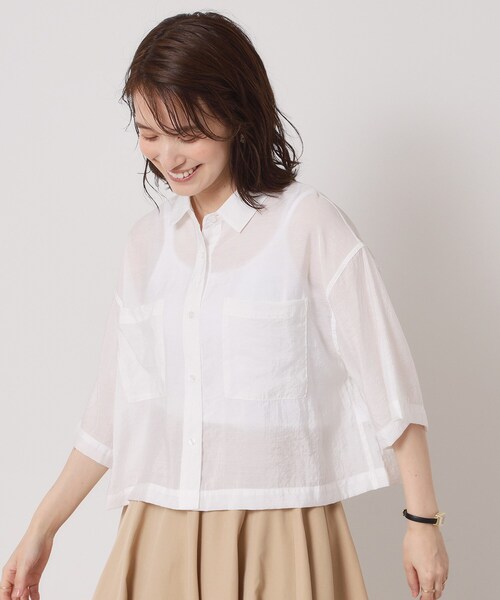 ITS'DEMO（イッツデモ）の「【手洗い可】シアーショート丈シャツ（シャツ/ブラウス・レディース・ブルー/ブラック/オフホワイト/キャメル・00）」の14枚目の写真