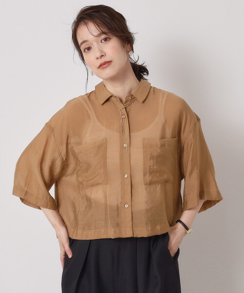 ITS'DEMO（イッツデモ）の「【手洗い可】シアーショート丈シャツ（シャツ/ブラウス・レディース・ブルー/ブラック/オフホワイト/キャメル・00）」の16枚目の写真