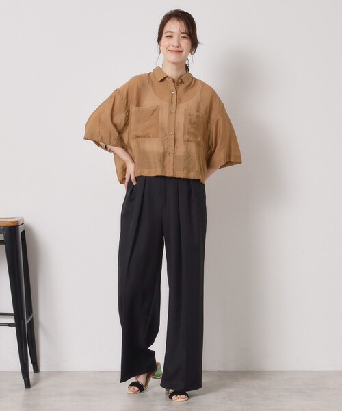 ITS'DEMO（イッツデモ）の「【手洗い可】シアーショート丈シャツ（シャツ/ブラウス・レディース・ブルー/ブラック/オフホワイト/キャメル・00）」の17枚目の写真