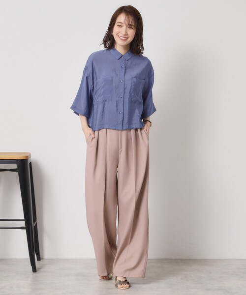 ITS'DEMO（イッツデモ）の「【手洗い可】シアーショート丈シャツ（シャツ/ブラウス・レディース・ブルー/ブラック/オフホワイト/キャメル・00）」の21枚目の写真