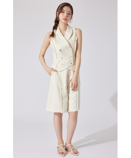 rienda（リエンダ）の「【AKB48千葉恵里さん・水島美結さん着用】テーラードベスト セットアップ 夏服 ノースリーブトップス（ベスト・レディース・アイボリー/ブラウン・SMALL/MEDIUM）」の5枚目の写真