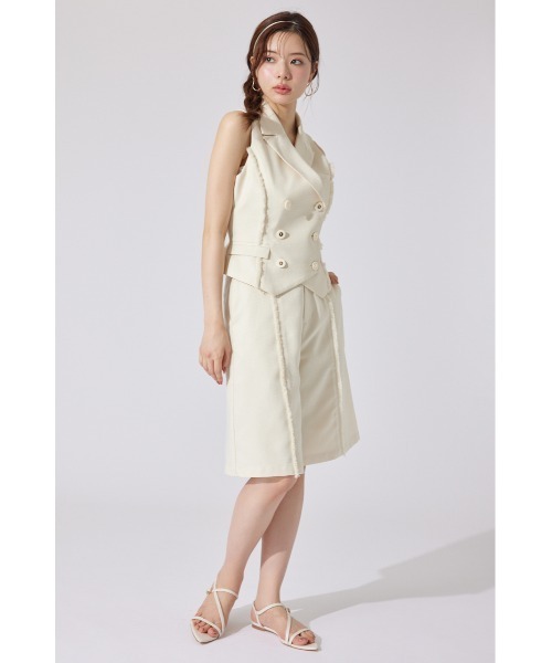 rienda（リエンダ）の「【AKB48千葉恵里さん・水島美結さん着用】テーラードベスト セットアップ 夏服 ノースリーブトップス（ベスト・レディース・アイボリー/ブラウン・SMALL/MEDIUM）」の6枚目の写真
