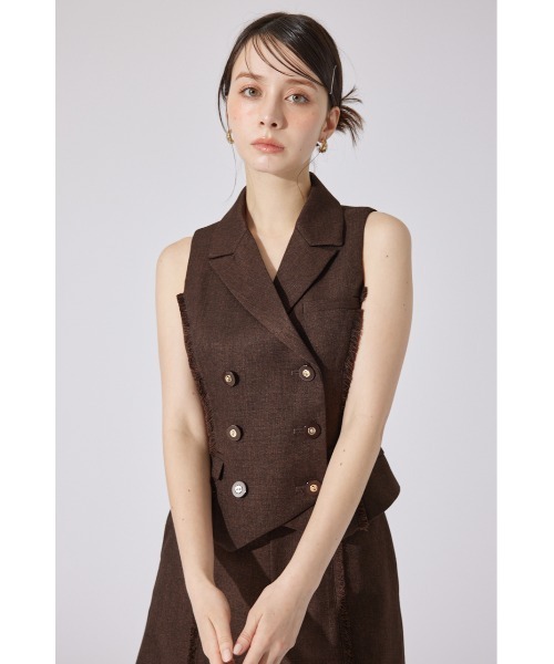 rienda（リエンダ）の「【AKB48千葉恵里さん・水島美結さん着用】テーラードベスト セットアップ 夏服 ノースリーブトップス（ベスト・レディース・アイボリー/ブラウン・SMALL/MEDIUM）」の16枚目の写真