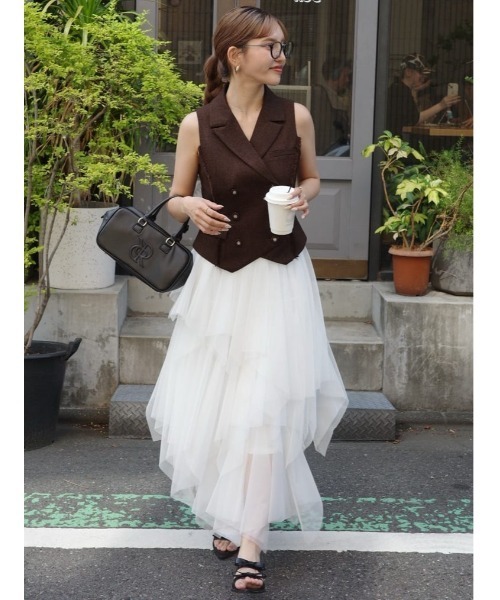 ベスト ジレ 「AKB48千葉恵里さん・水島美結さん着用」テーラードベスト セットアップ 夏服 ノースリーブトップス レディース AKB48千葉恵里さん・水島美結さん着用】テーラードベスト