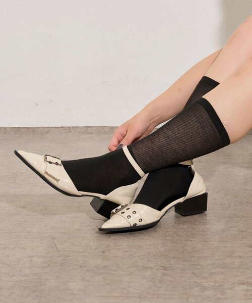 WHO'S WHO gallery（フーズフーギャラリー）の「シアーリブソックス（ソックス/靴下・レディース・ブラック/オフホワイト・FREE）」の3枚目の写真