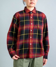 [OMNIGOD womens / オムニゴッド] コットンギャバチェック スプレッドカラーシャツ