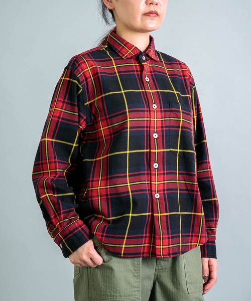 OMNIGOD（オムニゴッド）の「[OMNIGOD womens / オムニゴッド] コットンギャバチェック スプレッドカラーシャツ（シャツ/ブラウス・レディース・レッド系その他/グリーン系その他・0）」の3枚目の写真