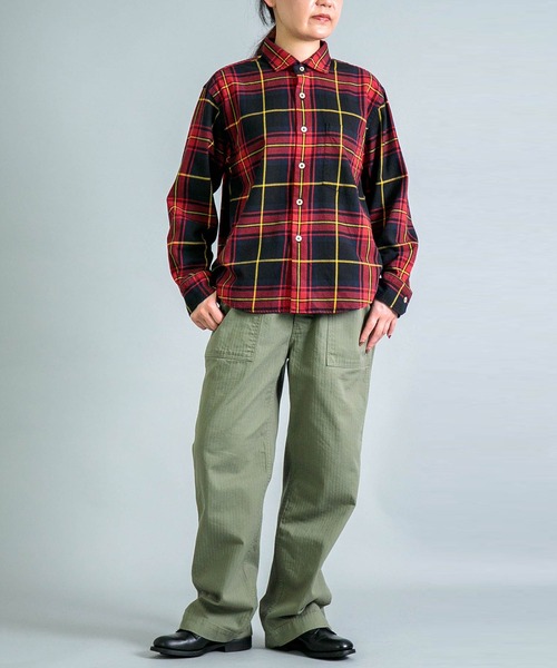 OMNIGOD（オムニゴッド）の「[OMNIGOD womens / オムニゴッド] コットンギャバチェック スプレッドカラーシャツ（シャツ/ブラウス・レディース・レッド系その他/グリーン系その他・0）」の4枚目の写真