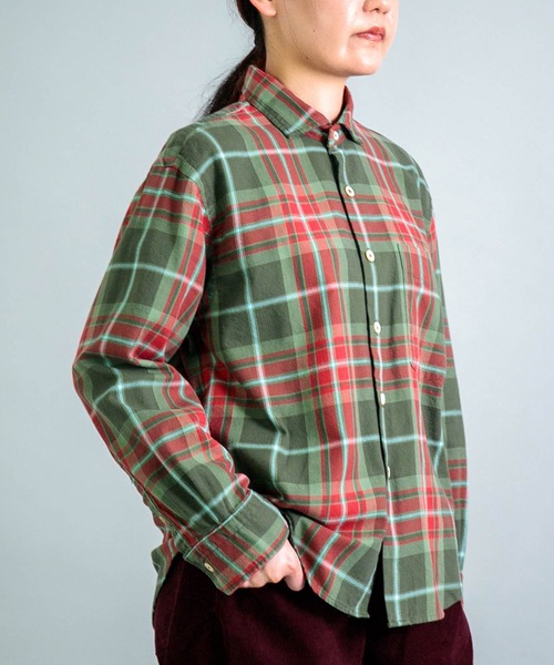 OMNIGOD（オムニゴッド）の「[OMNIGOD womens / オムニゴッド] コットンギャバチェック スプレッドカラーシャツ（シャツ/ブラウス・レディース・レッド系その他/グリーン系その他・0）」の7枚目の写真