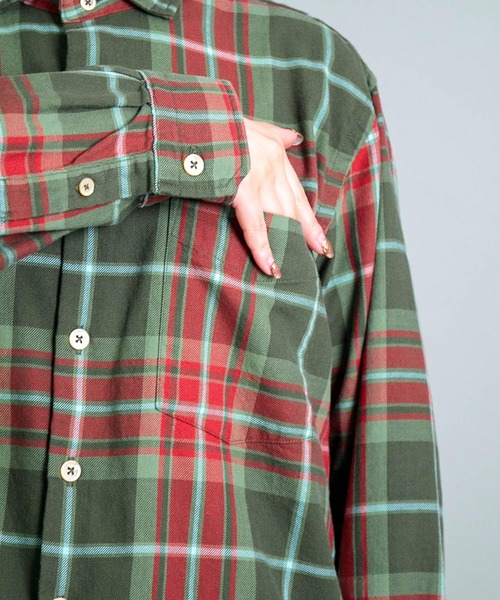 OMNIGOD（オムニゴッド）の「[OMNIGOD womens / オムニゴッド] コットンギャバチェック スプレッドカラーシャツ（シャツ/ブラウス・レディース・レッド系その他/グリーン系その他・0）」の14枚目の写真