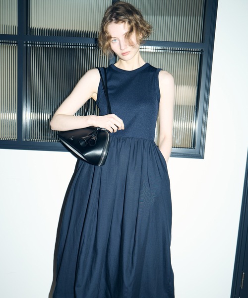 セール】Bi-Material Fit and Flare Dress / バイマテリアルフィット