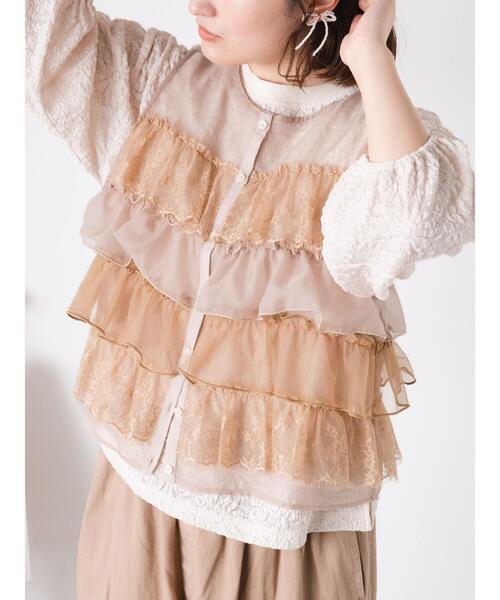 Samansa Mos2（サマンサ モスモス）の「異素材フリルベスト（ベスト・レディース・キナリ/ブラック/ベージュ・F）」の3枚目の写真