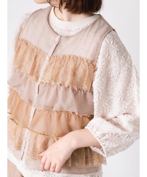 Samansa Mos2（サマンサ モスモス）の「異素材フリルベスト（ベスト・レディース・キナリ/ブラック/ベージュ・F）」の6枚目の写真