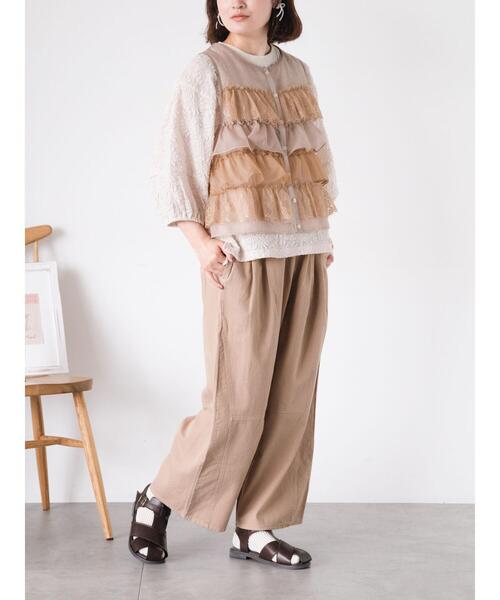 Samansa Mos2（サマンサ モスモス）の「異素材フリルベスト（ベスト・レディース・キナリ/ブラック/ベージュ・F）」の7枚目の写真