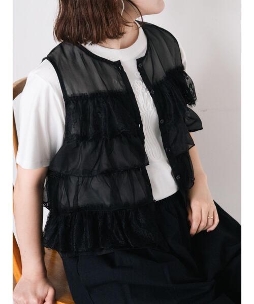 Samansa Mos2（サマンサ モスモス）の「異素材フリルベスト（ベスト・レディース・キナリ/ブラック/ベージュ・F）」の10枚目の写真
