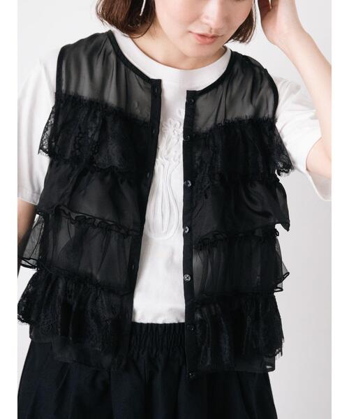 Samansa Mos2（サマンサ モスモス）の「異素材フリルベスト（ベスト・レディース・キナリ/ブラック/ベージュ・F）」の4枚目の写真