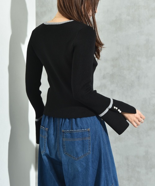 INTERPLANET（インタープラネット）の「配色リブフレアースリーブパール釦付プルオーバー（ニット/セーター・レディース・レッド/ブラック/チャコールグレー・FREE）」の9枚目の写真