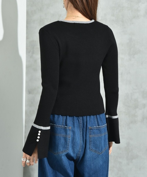 INTERPLANET（インタープラネット）の「配色リブフレアースリーブパール釦付プルオーバー（ニット/セーター・レディース・レッド/ブラック/チャコールグレー・FREE）」の10枚目の写真