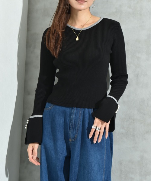 INTERPLANET（インタープラネット）の「配色リブフレアースリーブパール釦付プルオーバー（ニット/セーター・レディース・レッド/ブラック/チャコールグレー・FREE）」の12枚目の写真