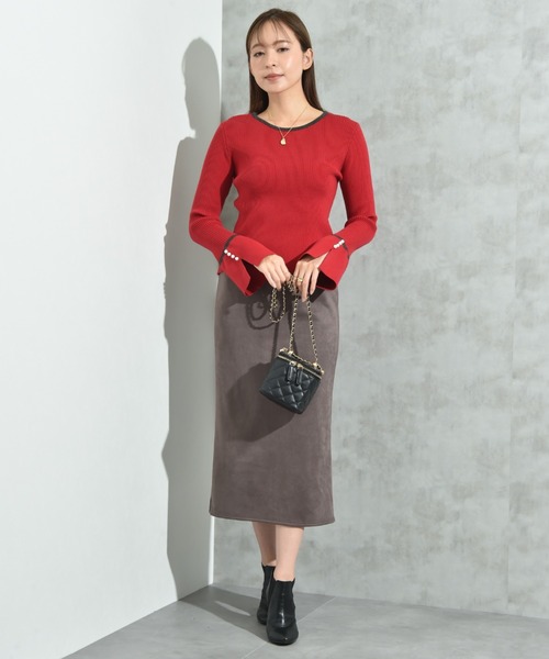 INTERPLANET（インタープラネット）の「配色リブフレアースリーブパール釦付プルオーバー（ニット/セーター・レディース・レッド/ブラック/チャコールグレー・FREE）」の14枚目の写真