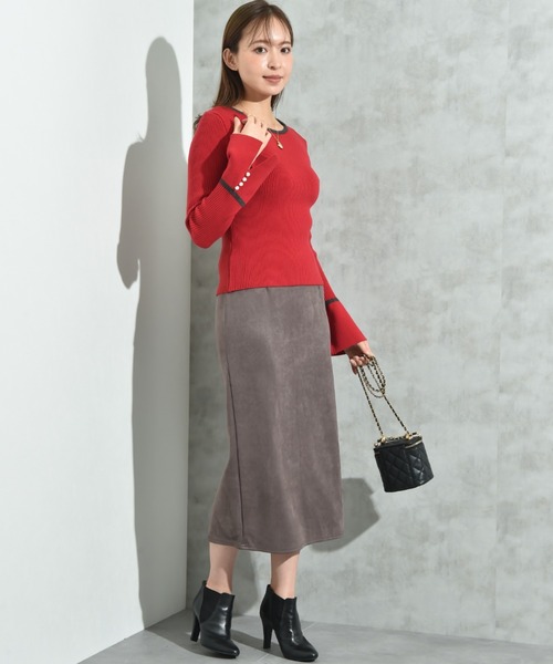 INTERPLANET（インタープラネット）の「配色リブフレアースリーブパール釦付プルオーバー（ニット/セーター・レディース・レッド/ブラック/チャコールグレー・FREE）」の16枚目の写真