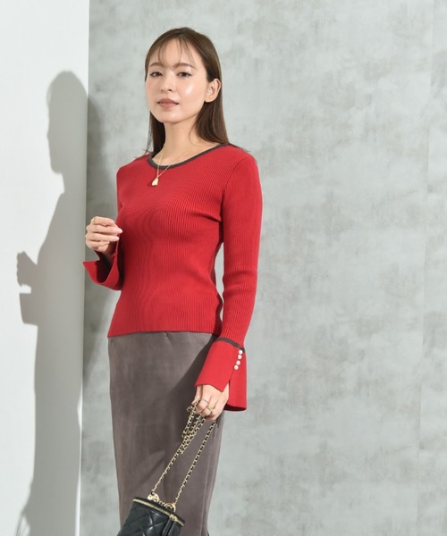 INTERPLANET（インタープラネット）の「配色リブフレアースリーブパール釦付プルオーバー（ニット/セーター・レディース・レッド/ブラック/チャコールグレー・FREE）」の17枚目の写真