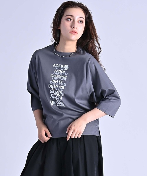 RAW FUDGE（ローファッジ）の「ポイント箔プリントTシャツ（Tシャツ/カットソー・レディース・チャコールグレー/オフホワイト/ブラック・M）」の19枚目の写真