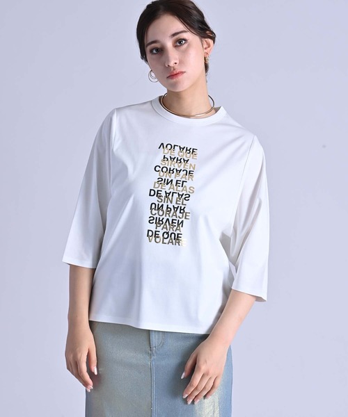 RAW FUDGE（ローファッジ）の「ポイント箔プリントTシャツ（Tシャツ/カットソー・レディース・チャコールグレー/オフホワイト/ブラック・M）」の11枚目の写真