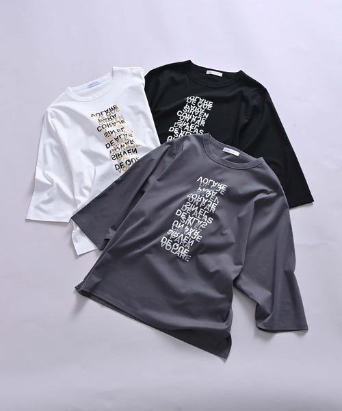 RAW FUDGE（ローファッジ）の「ポイント箔プリントTシャツ（Tシャツ/カットソー・レディース・チャコールグレー/オフホワイト/ブラック・M）」の9枚目の写真