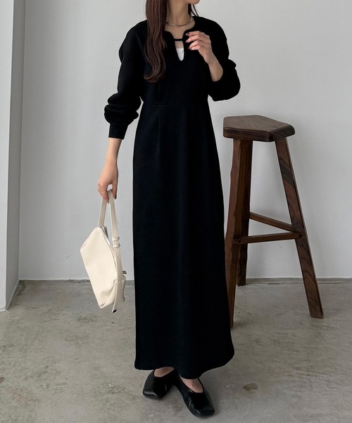 セール】深カーブネックスウェットワンピース（ワンピース