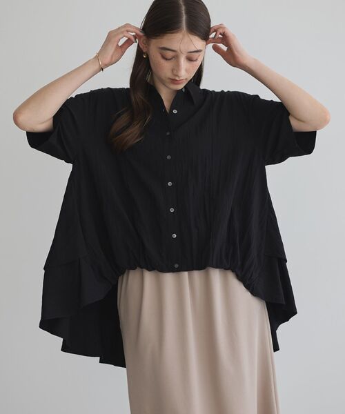 Editt by YECCA VECCA（エディットバイイェッカヴェッカ）の「【接触冷感】裾バルーン切替デザインヘムシャツ（シャツ/ブラウス・レディース・ホワイト/ブラック/カーキ・FREE）」の3枚目の写真