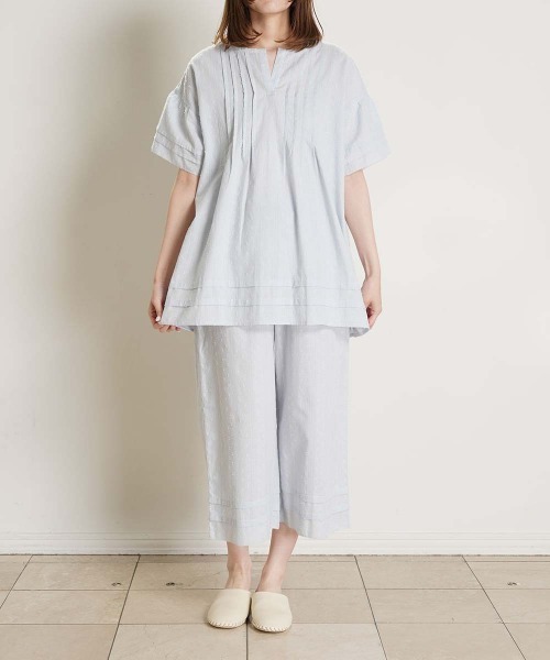 KID BLUE（キッドブルー）の「キッドブルー -２５カットドビーコットン -半袖パジャマ -KNBK375 -kidblue（ルームウェア/パジャマ・レディース・サックスブルー/ブラック・M）」の2枚目の写真