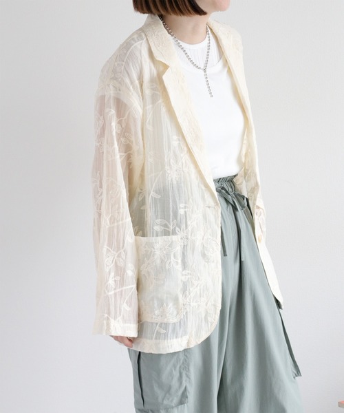 cepo（セポ）の「〈セットアップ対応〉フラワー刺繍テーラードジャケット（テーラードジャケット・レディース・ブラウン/オフホワイト・M）」の7枚目の写真