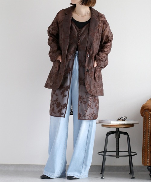 cepo（セポ）の「〈セットアップ対応〉フラワー刺繍テーラードジャケット（テーラードジャケット・レディース・ブラウン/オフホワイト・M）」の10枚目の写真