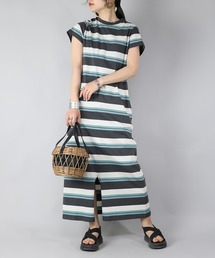 今季　半額以下　アダムエロペ　マルチボーダーワンピース　マキシワンピ Miller for ADAM ET ROPE'】 別注WAFFLE BORDER DRESS