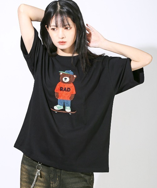 LUXSTYLE(ラグスタイル)の「くまサガラ刺繍半袖Tシャツ(Tシャツ/カットソー・メンズ・ホワイト/パープル/ブラック・L/M)」の21枚目の写真