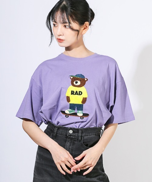 LUXSTYLE(ラグスタイル)の「くまサガラ刺繍半袖Tシャツ(Tシャツ/カットソー・メンズ・ホワイト/パープル/ブラック・L/M)」の17枚目の写真
