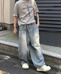 Never mind the XU / Chikashitsu+ | 【nmtc+】stripe wash wide denim pants / 【エヌエムティーシープラス】ストライプボーダーウォッシュワイドデニムパンツ(デニムパンツ)