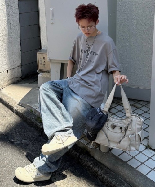 Never mind the XU / Chikashitsu+（ネバーマインド ザ エックスユー / チカシツプラス）の「【nmtc+】stripe wash wide denim pants / 【エヌエムティーシープラス】ストライプボーダーウォッシュワイドデニムパンツ（デニムパンツ・メンズ・ブラック/ブルー・L/M/S）」の6枚目の写真