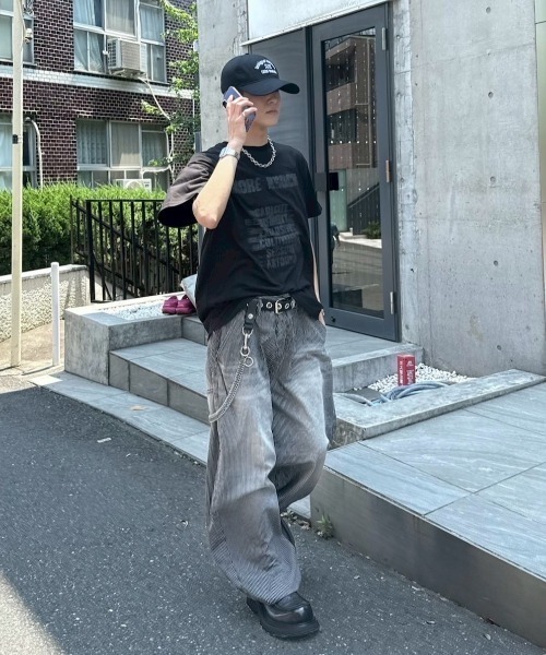 Never mind the XU / Chikashitsu+（ネバーマインド ザ エックスユー / チカシツプラス）の「【nmtc+】stripe wash wide denim pants / 【エヌエムティーシープラス】ストライプボーダーウォッシュワイドデニムパンツ（デニムパンツ・メンズ・ブラック/ブルー・L/M/S）」の13枚目の写真