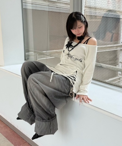Never mind the XU / Chikashitsu+(ネバーマインド ザ エックスユー / チカシツプラス)の「【nmtc+】stripe wash wide denim pants / 【エヌエムティーシープラス】ストライプボーダーウォッシュワイドデニムパンツ(デニムパンツ・メンズ・ブラック/ブルー・L/M/S)」の7枚目の写真