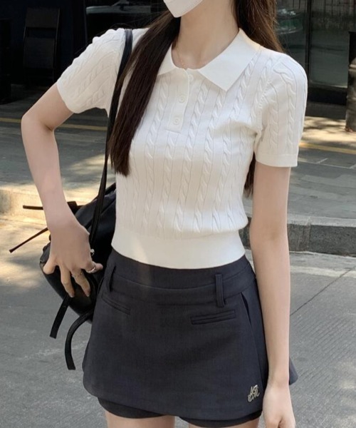 【新品タグ付き】ストライプド ケーブルニット ショートスリーブXs(日本S) ショートスリーブニットセーター - グレー | ZARA Japan / 日本