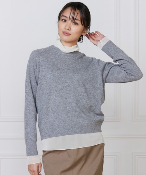 I.T.'S international(イッツインターナショナル)の「カシミヤ混クルーネックプルオーバー《CASH5》(ニット/セーター・レディース・ネイビー/グレー/ホワイト/ブルー/オレンジ・フリー)」の3枚目の写真