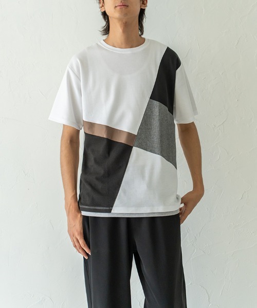 HORIZON DREAM（ホライゾンドリーム）の「ナナメ切替Tシャツ（Tシャツ/カットソー・メンズ・ホワイト/ブラック/グレイッシュベージュ・LARGE/MEDIUM）」の2枚目の写真
