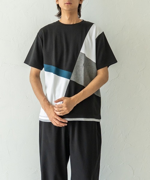 HORIZON DREAM（ホライゾンドリーム）の「ナナメ切替Tシャツ（Tシャツ/カットソー・メンズ・ホワイト/ブラック/グレイッシュベージュ・LARGE/MEDIUM）」の12枚目の写真